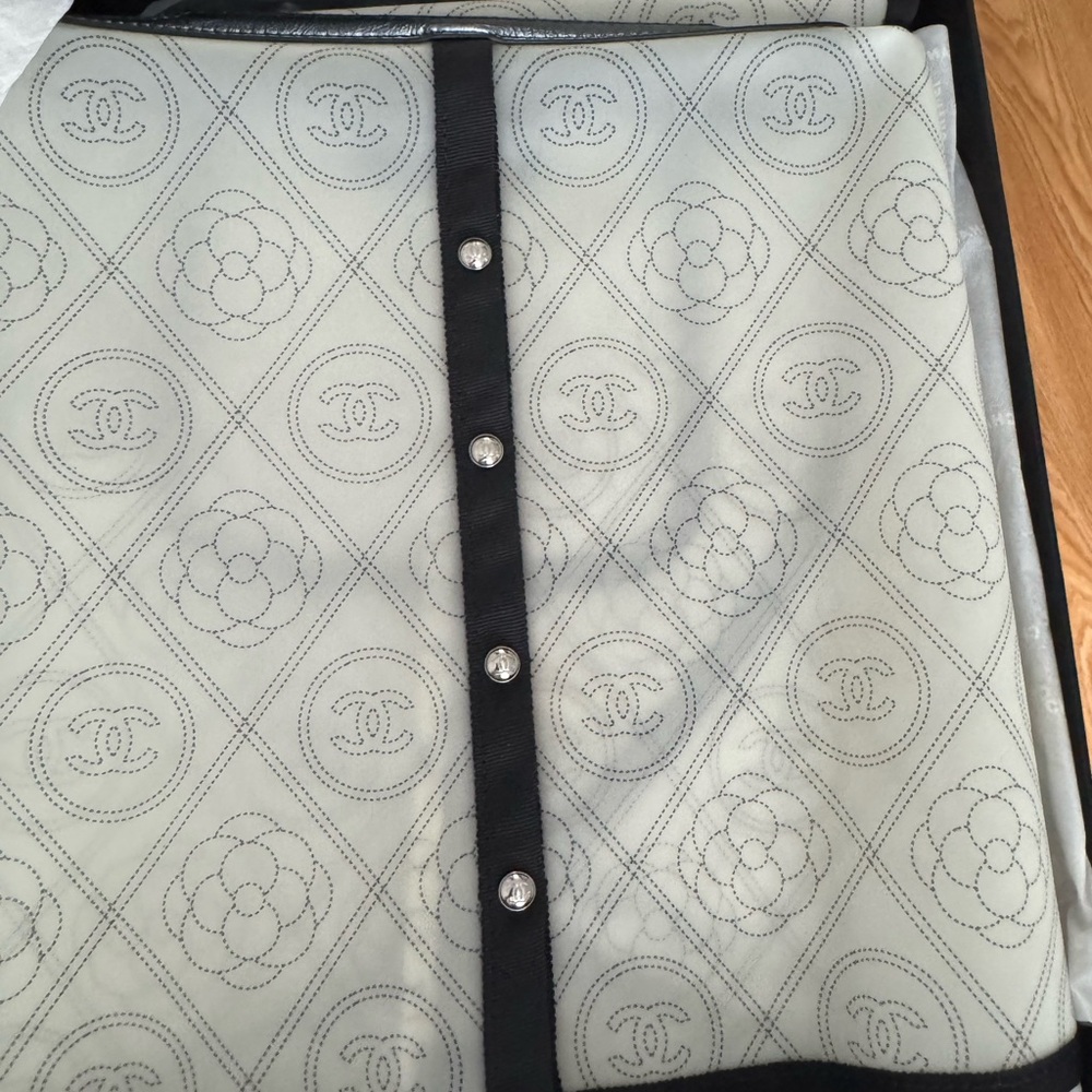 CHANEL Gray Quilted Tote with Black Accents
